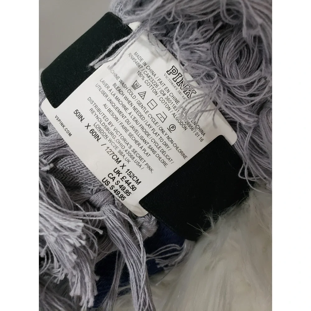 NEW Victorias Secret PINK Festival Beach‎ Boyfriend Blanket Grey Navy Blue